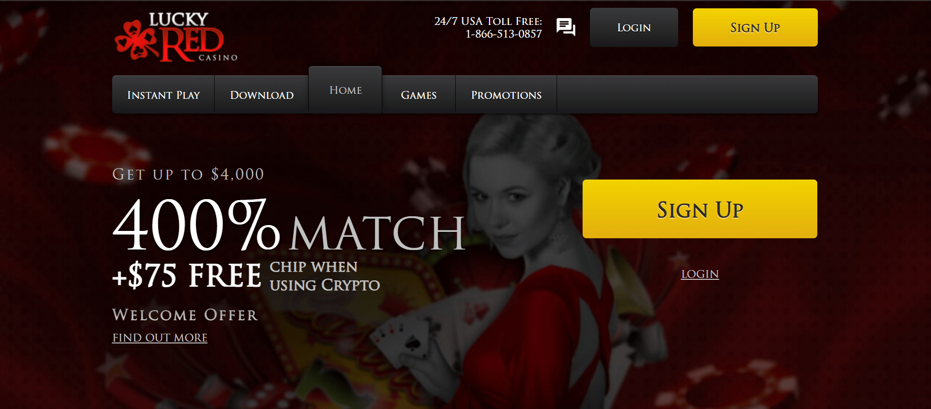 Lucky Red casino homepage screenshot with smooth navigation